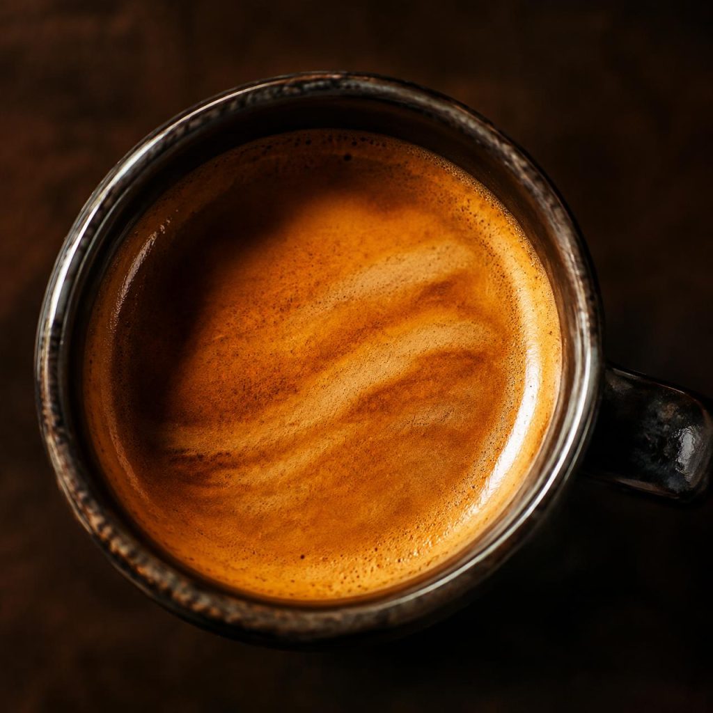 Overhead shot of an espresso with golden crema